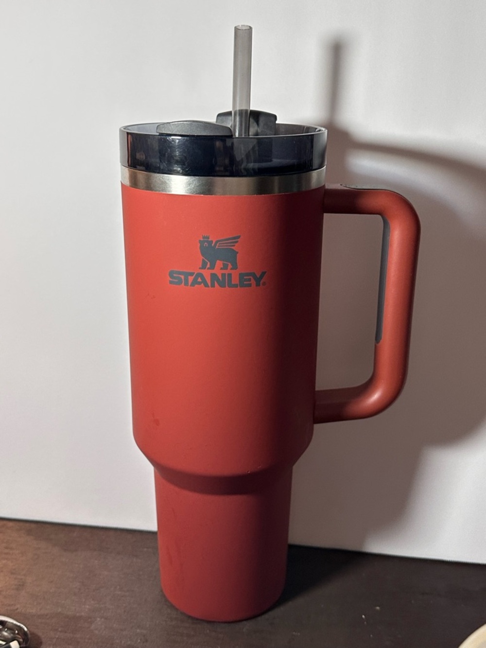 Stanley Coral-Red Insulated Travel Tumbler with Handle